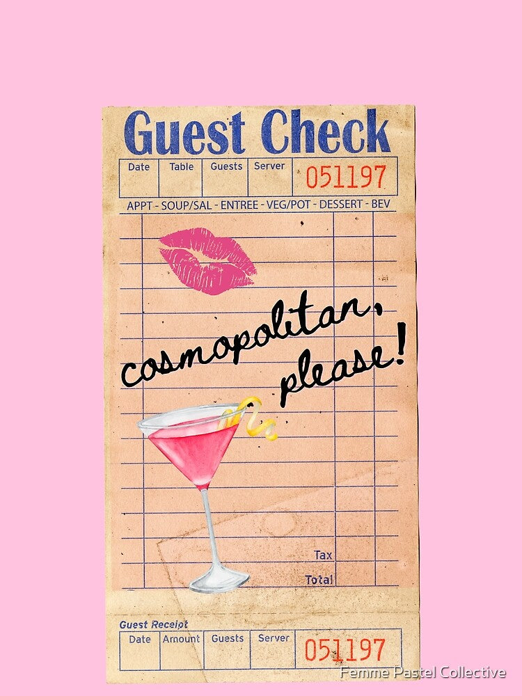 Cosmopolitan Cocktail Y2k Pink Guest Check Print by Femme Pastel Collective