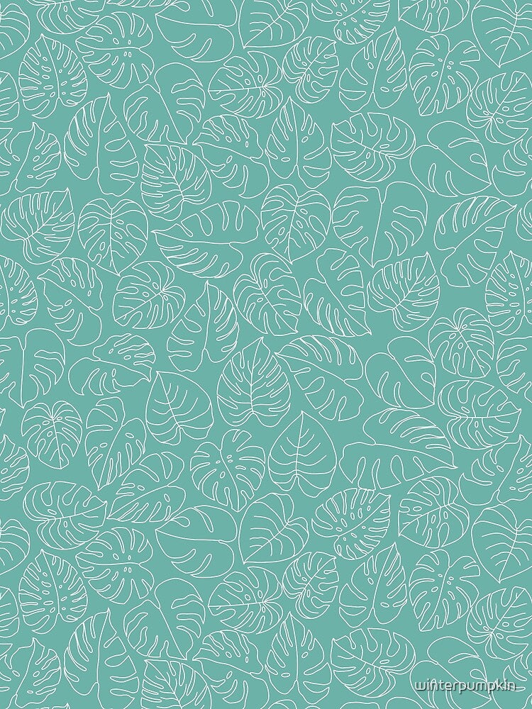 Green and White Monstera Leaves Outlines Pattern by winterpumpkin