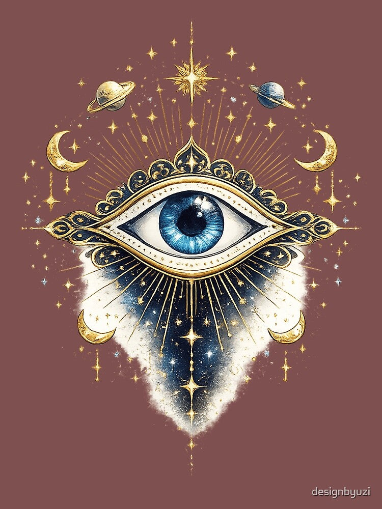 Celestial Evil Eye | Mystical Boho Protection Sticker | Moon & Stars Spiritual Art by designbyuzi