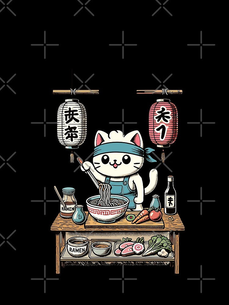 Cats Ram Chef Ukiyo-e Kawaii Retro Japan by LuminOrb
