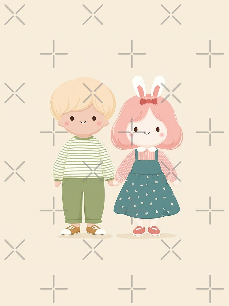 Cute Boba Couple – Kawaii Boy and Bunny Girl Drinking Bubble Tea by BobaBunny76