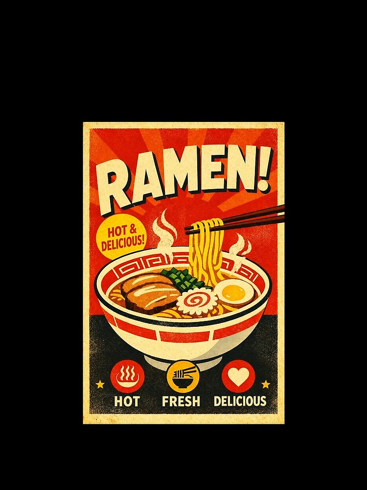 Vintage Ramen Bowl Poster With Retro Japanese Noodle Shop Style by eliramaison