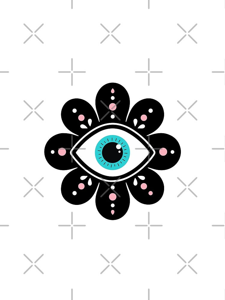 Evil Eye Protection Blue Pink Floral Mystical Symbol by teeperfect