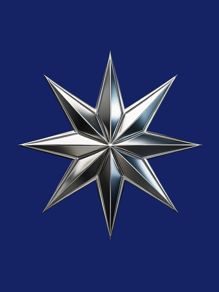 Glossy chrome eight-point star on black background design by ChernivtsiSkoda