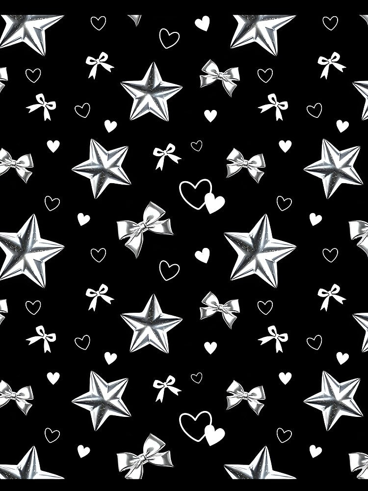 Dark Cyber Y2K Metallic Star Ribbon Repeating Pattern by LoviqueLab