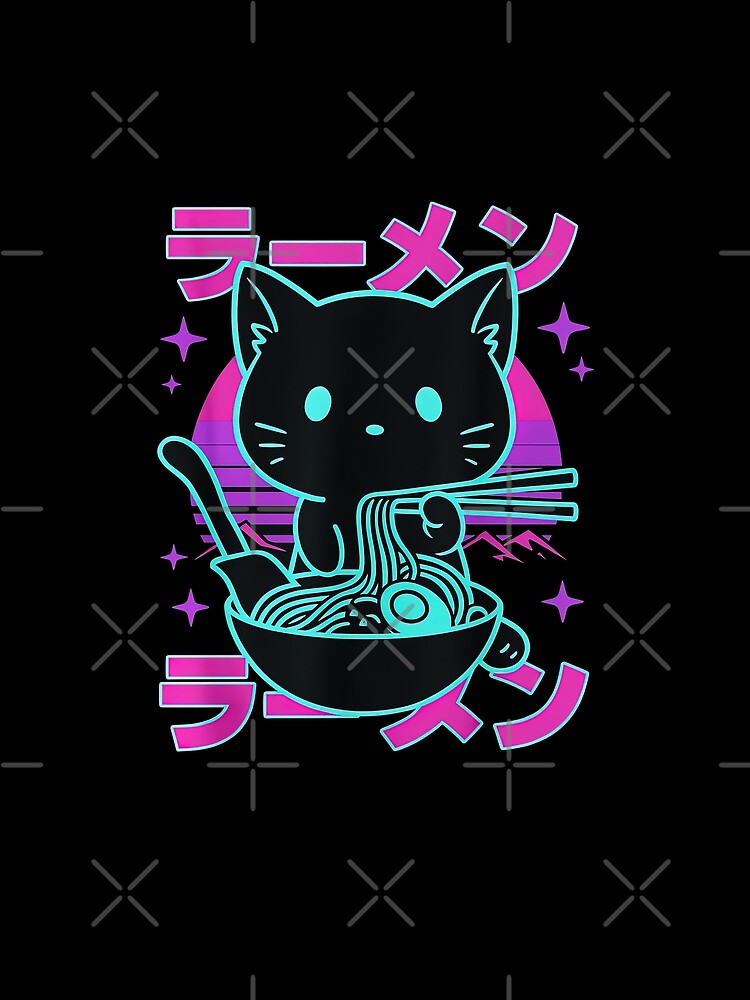 Ramen Cat Retro Sunset Funny Noodle Lover Graphic by SpookshowDesign