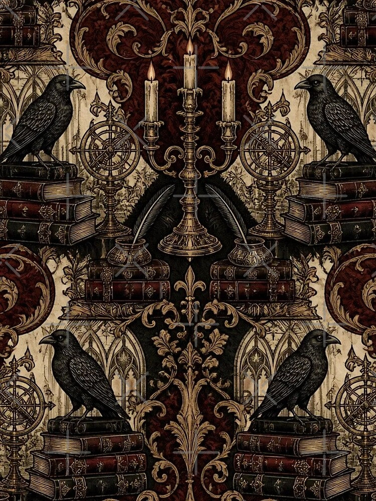 Hallowed Halls Gothic Library Candlelight Damask by StickyGuys