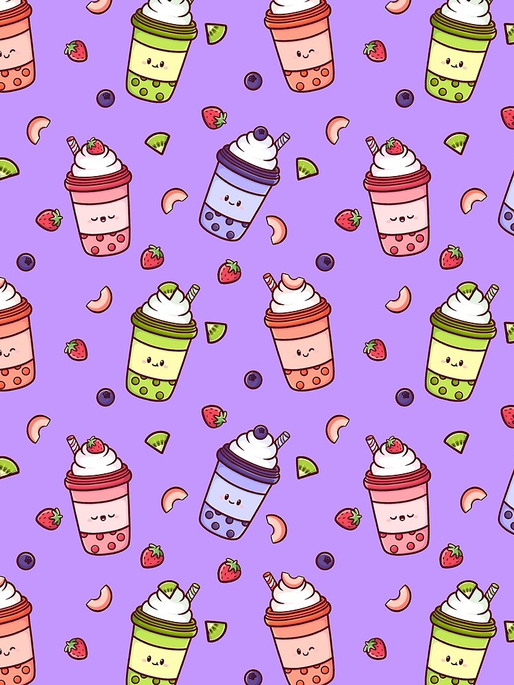 Kawaii Boba Tea Pattern – Dreamy Purple Aesthetic by Magsu.art