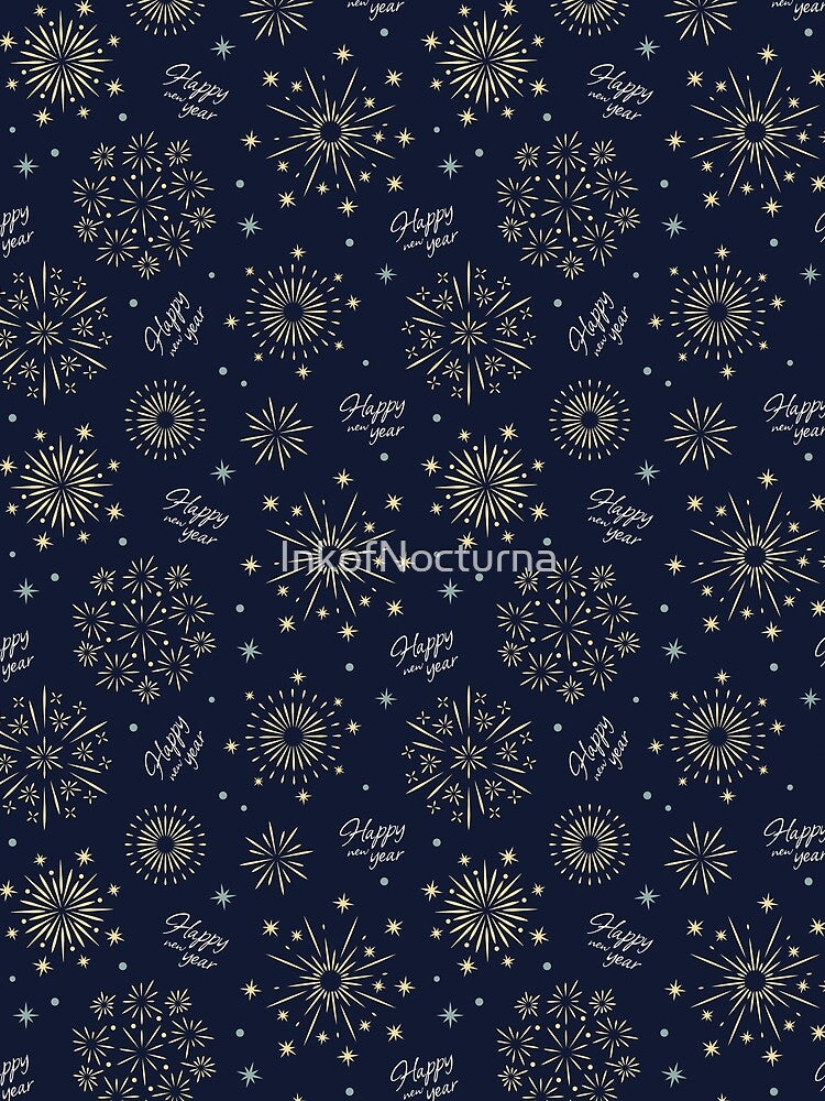 New Year's Eve modern and abstract fireworks, dark blue. Happy New Year! by InkofNocturna