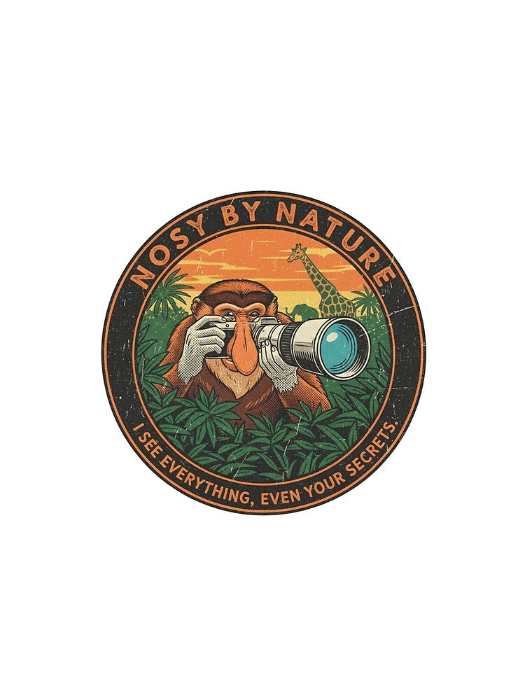 Funny Proboscis Monkey Paparazzi – Nosy By Nature Retro 90s Vintage Art by FakeJoo