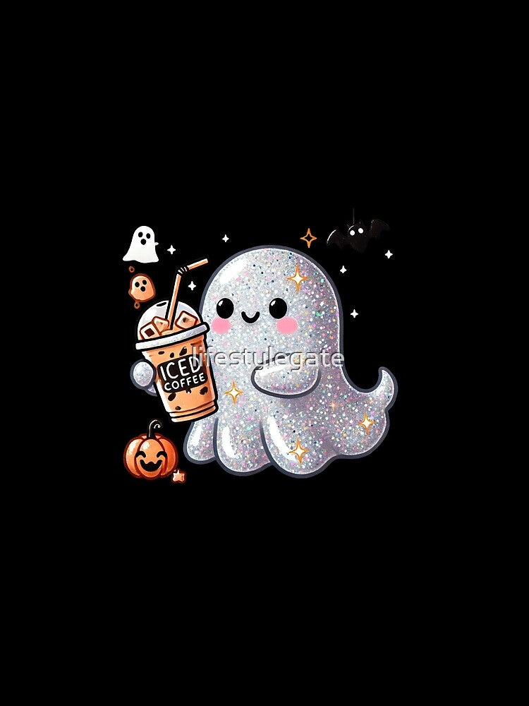 Cute Little Ghost Drinking Coffee Halloween Spooky Season by lifestylegate