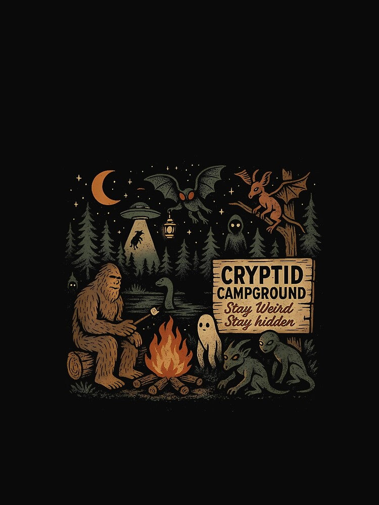 Cryptid Campground Bigfoot Mothman Aliens Loch Ness Monster by FrankIsabel