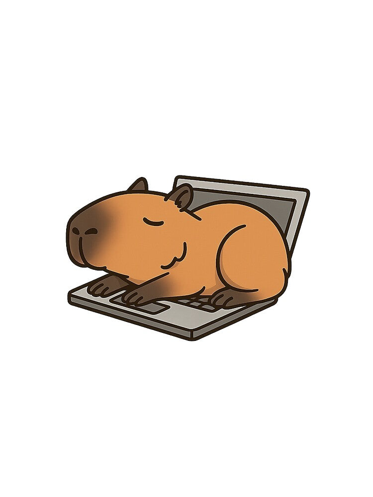 WFH Shutdown – Capybara Asleep on Laptop Sticker by Tripconic