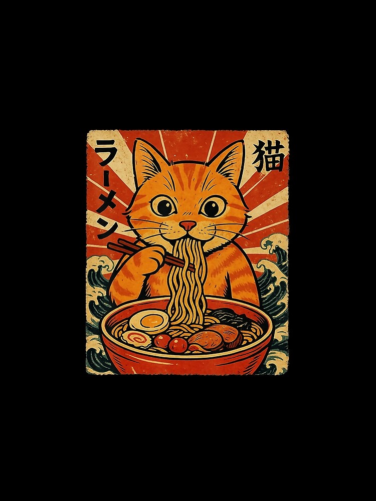 Orange Cat Eating Ramen Japanese Retro Style by titanlevi