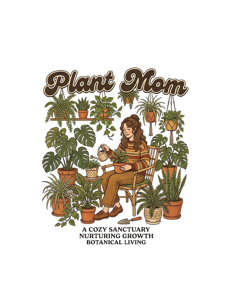 Plant Mom Cozy Sanctuary Design Retro Botanical Houseplants Illustration by urbinet