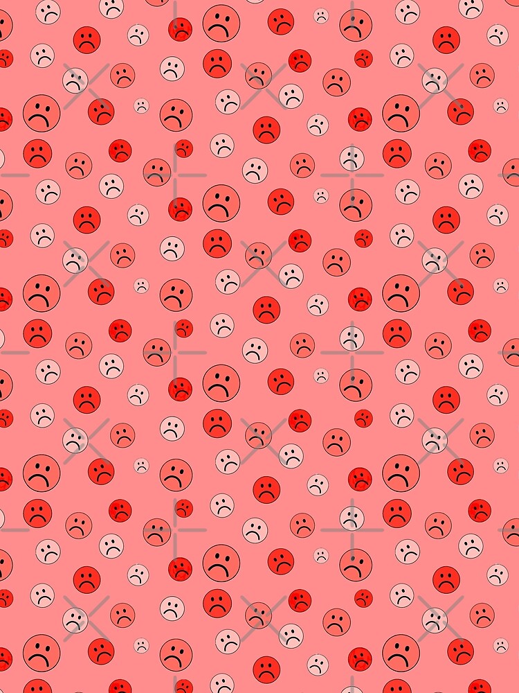 Minimalistic Sad Emoji Faces Pattern Set Red Color by Barolina