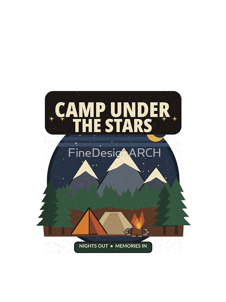 Camp Under the Stars – Retro Mountain Camping Night by FineDesignARCH