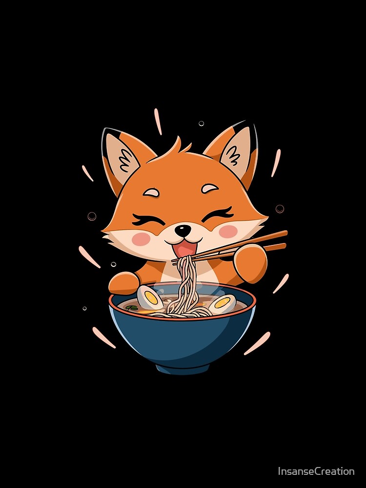 Adorable Fox Enjoying Ramen Noodles by InsanseCreation