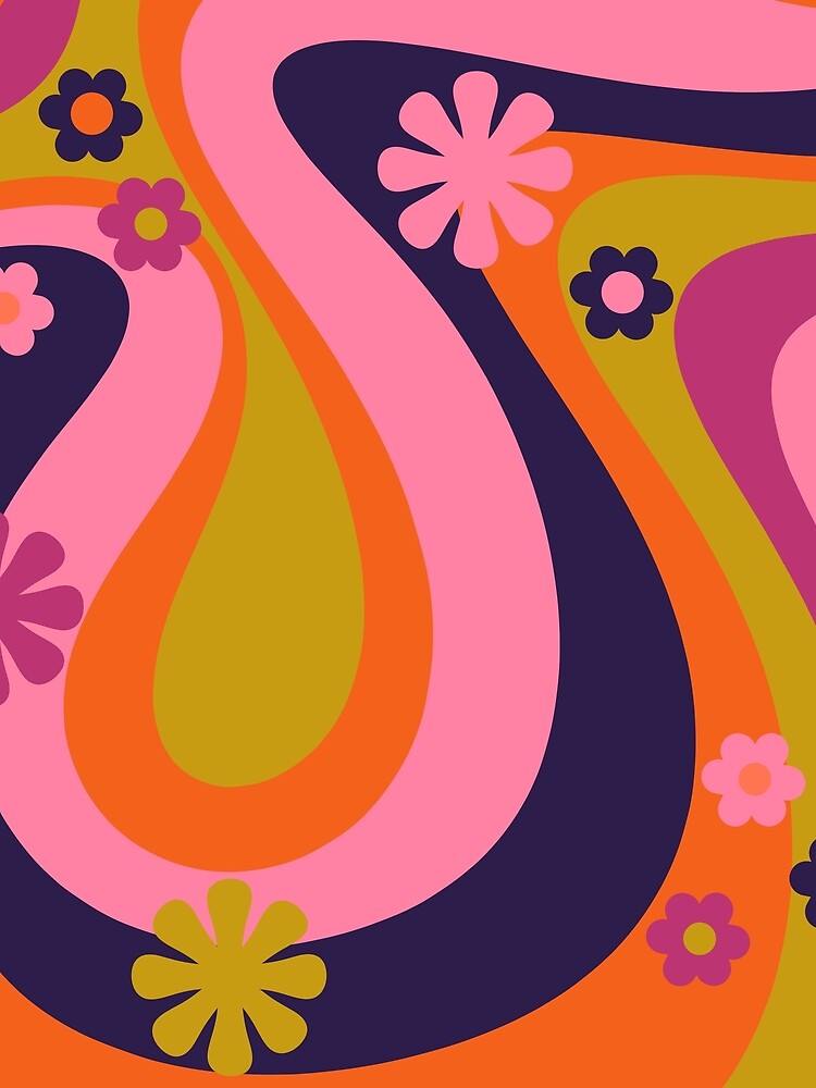 Too Groovy Retro Abstract Flower Power Pattern in Pink Lime Orange Magenta Blue by kierkegaard