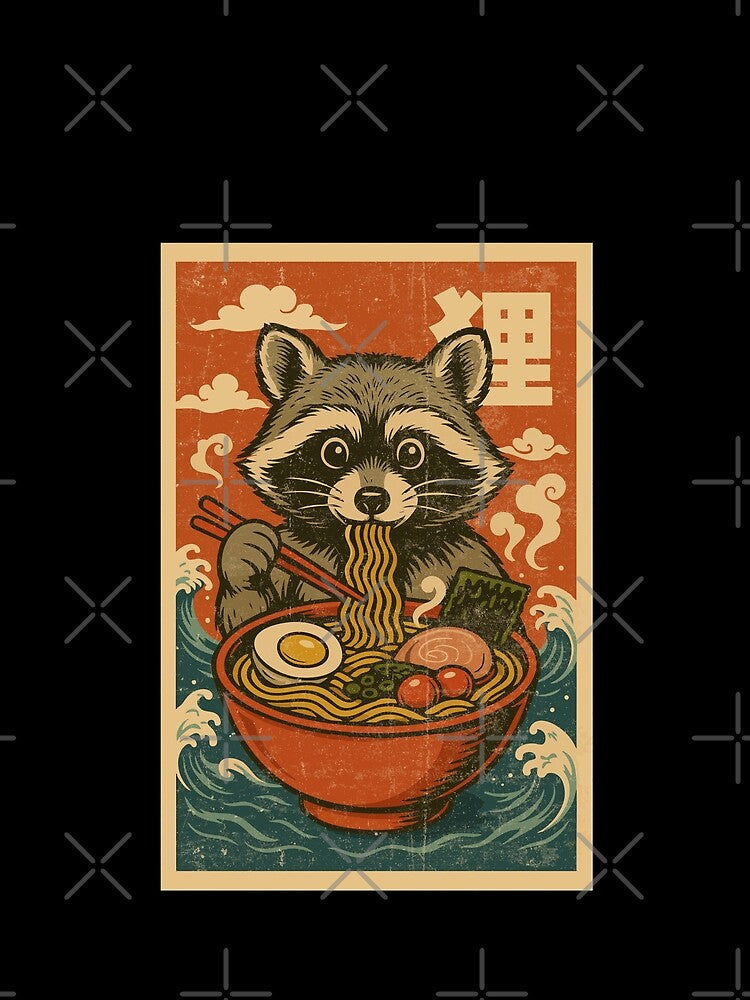 Raccoon Ramen Noodles with Clouds – Cute Japanese Retro Vintage Style by Damcoc