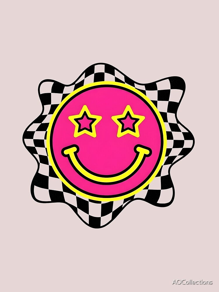 Retro Pink Smiley Face with Star Eyes by AOCollections