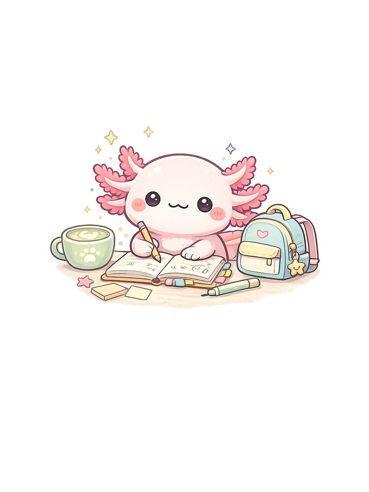 Cute Cute Axolotl Studying Digital Art Illustration by ajamzbox