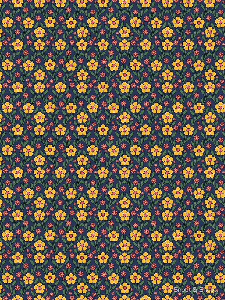 Groovy Retro 70s Yellow Floral Pattern by Snout & Shout.
