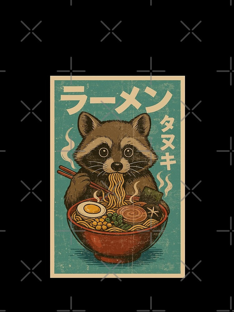 Cute Raccoon Ramen Noodles Cute Japanese Retro Vintage Style Minimalist Graphic by Damcoc