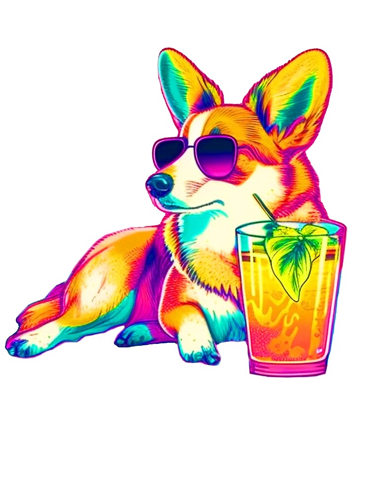 Funny Corgi Design Sticker Dog Tropical Summer Vacay Mode Vacation by reddrive88