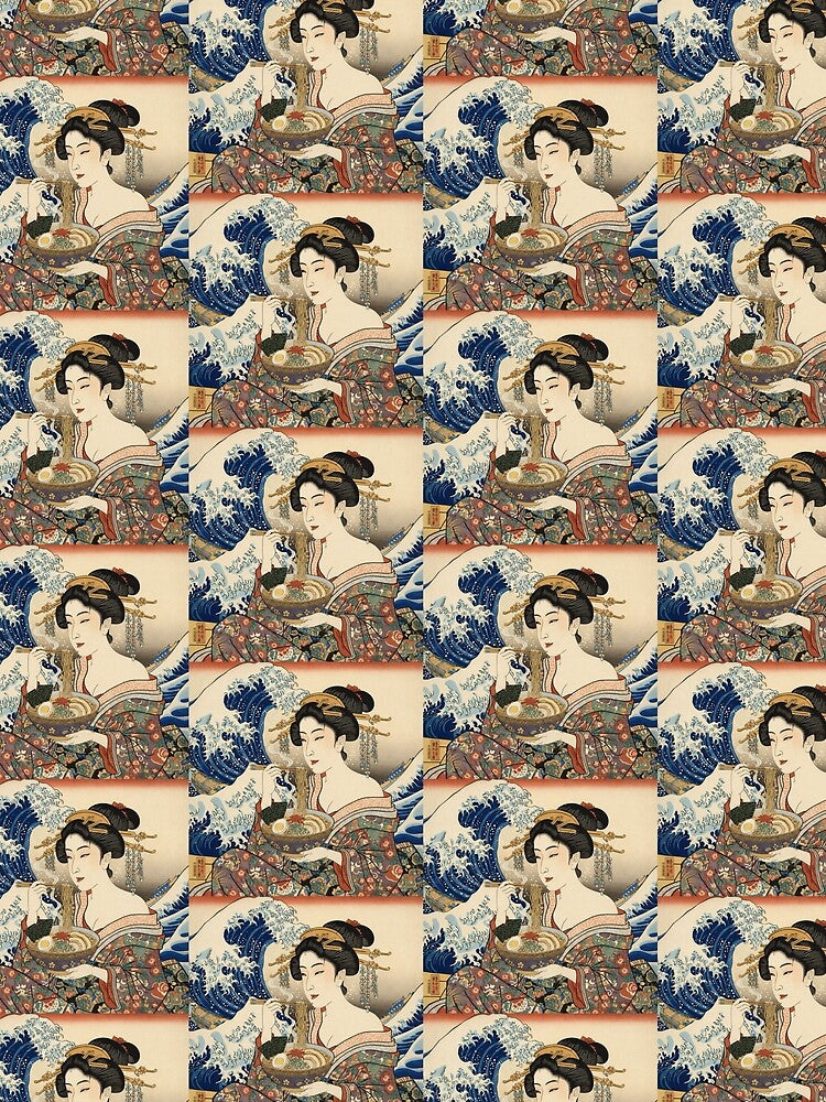 Ukiyo-e Ramen Geisha Art – Japanese Wave Anime Style Woman Eating Noodles, Vintage Japan Illustration by wa-birds-hama