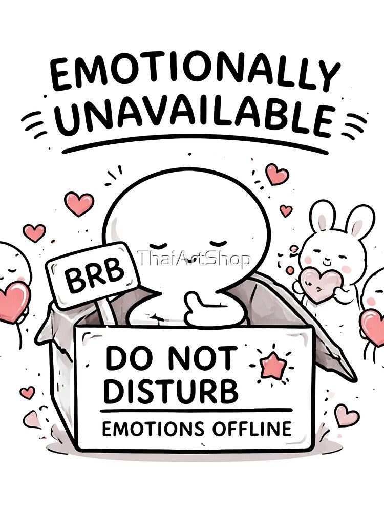 Emotionally Unavailable – Funny Minimal Line Art Mood Cartoon by ThaiArtShop