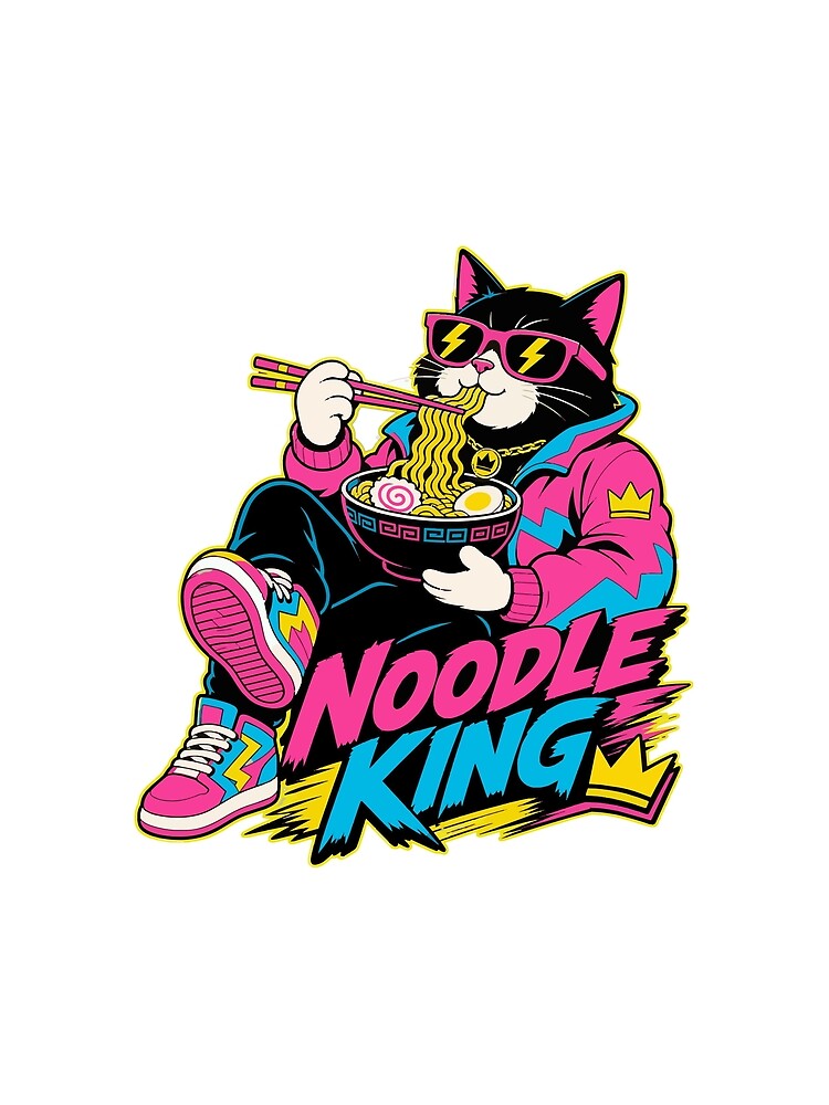 cat eating ramen Cool Cat Ramen | Retro Noodle King | 80s 90s Style T-Shirt by Uglyandcute