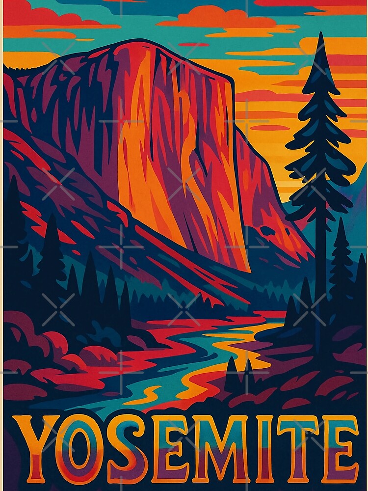 Yosemite Retro Pop Art Travel Poster | Vintage Style National Park Illustration | Bold and Colorful Yosemite Landscape | Classic Adventure and Nature Vibes | Iconic Scenic Travel Artwork by PaintedPixels01