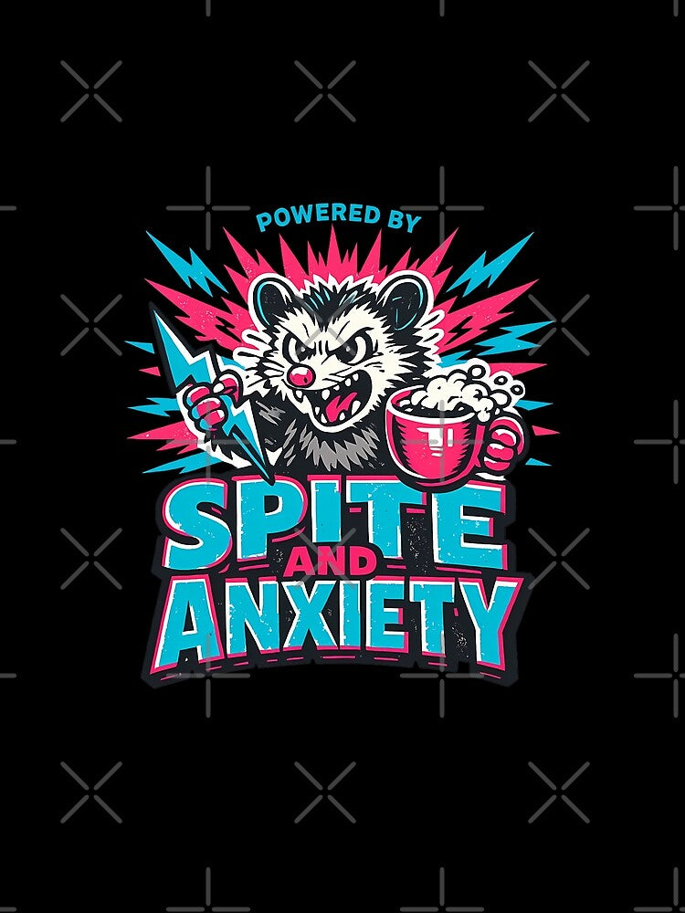 Powered By Spite And Anxiety Opossum Coffee Humor by chattsuede