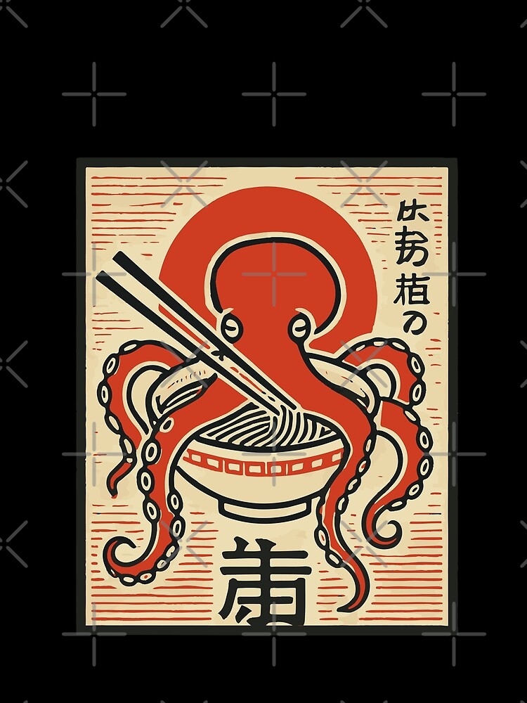 Oktopus Retro Japan Style Ukiyo-e Ramen Noodles by LuminOrb