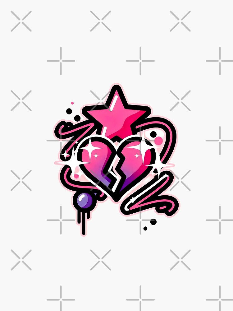 Broken Heart Star Y2K Aesthetic Pink Retro Sparkle Art by SplashTastic
