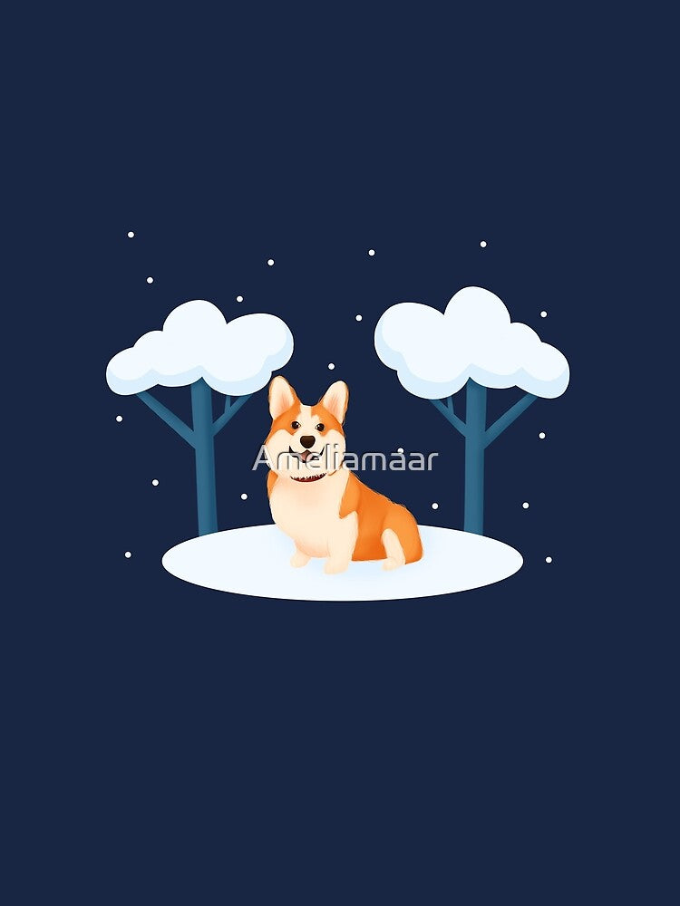 Cute Corgi sitting in snow by Ameliamaar