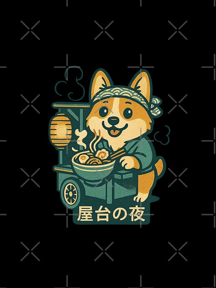Corgi Eating Ramen Kawaii Corgi Noodle Cart  Japanese Vintage Style by Bongocomic