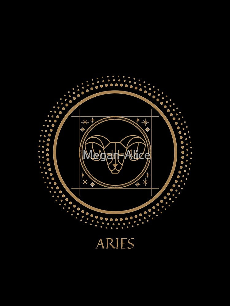 Aries Zodiac Symbol Black and Gold Art Print by Megan-Alice
