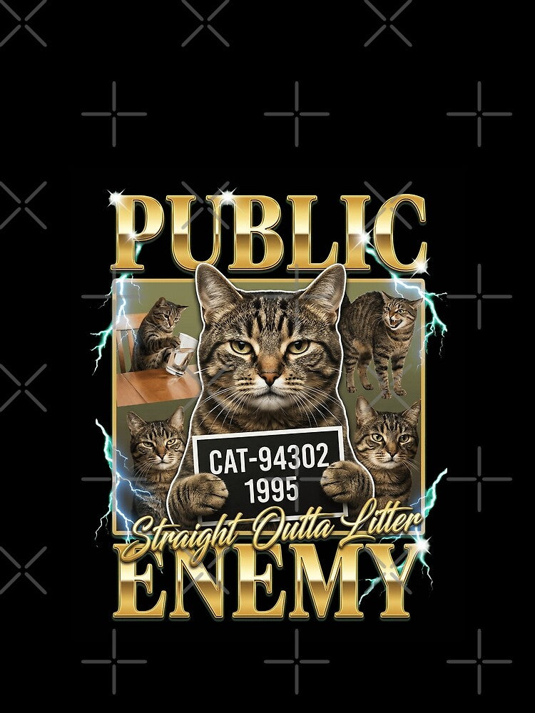 Gangster Tabby Cat Mugshot Funny 90s Rap Bootleg Style Funny by Bongocomic