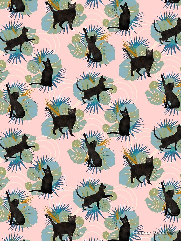 Black Cat Pink Tropical Summer Party by Eleanor Rhinehart