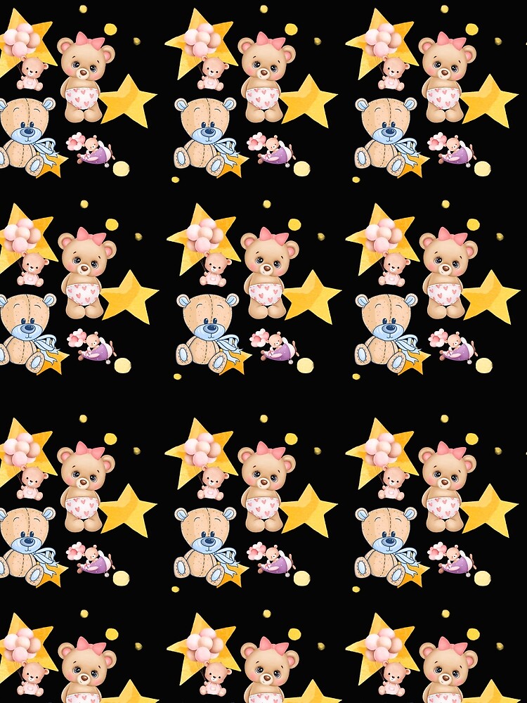 Sweet Teddy Bears Blue and Pink Stars and Balloons by BoomBoomBaby