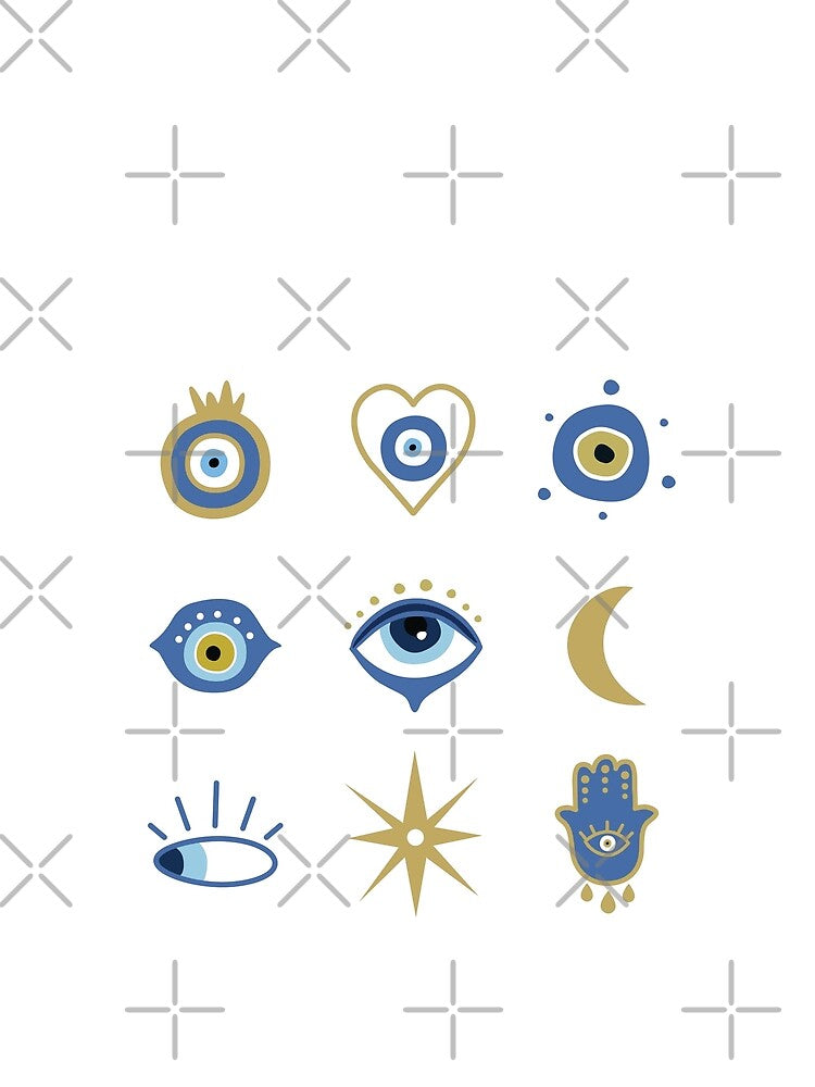 Boho Evil Eye design | Mystic Protection Icons in Blue & Gold by station-one