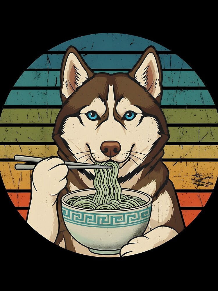 Retro Ramen dog – Vintage Style dog Eating Noodles Japanese Food Art by YYoYY