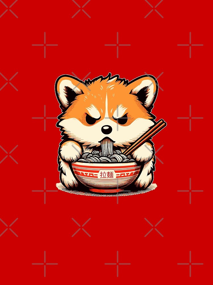 Angry corgi eat noodle ramen by TomFrontierArt