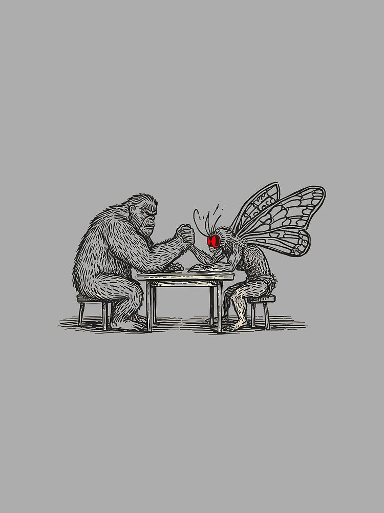 Bigfoot vs Mothman Funny Cryptid Arm Wrestling for Men Women by GreggRoss
