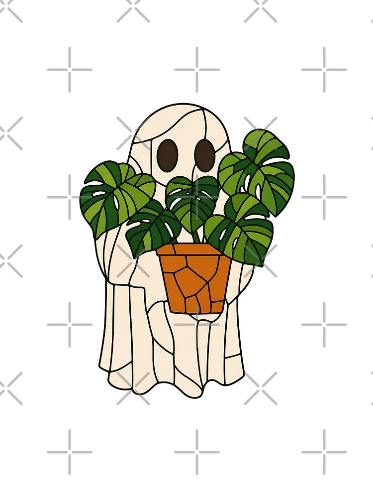 Stained Glass Ghost with Monstera Plant - Retro Cute Halloween by SimplyJasper