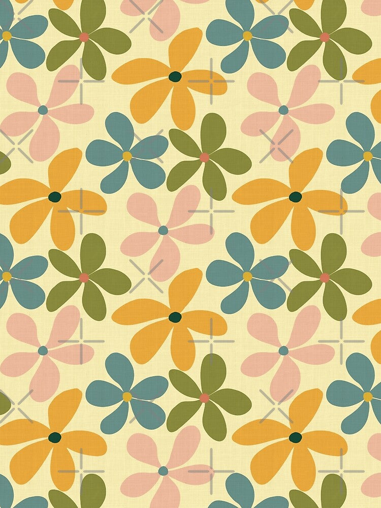Pastel Groovy Retro 70s Daisy Pattern by Seamlessly Buffalo