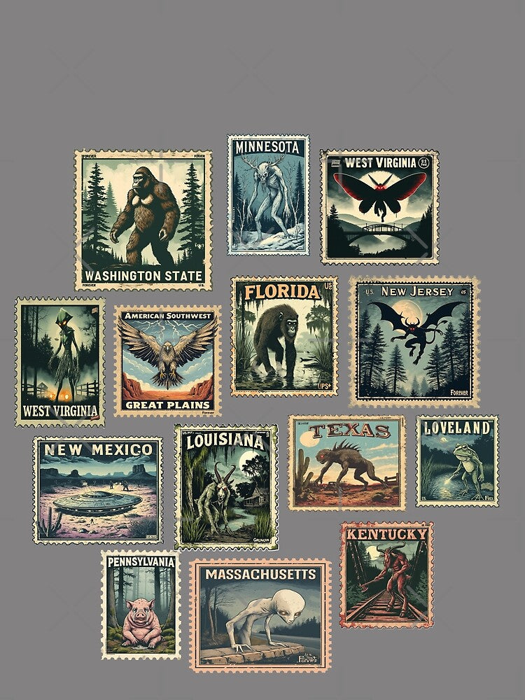 Cryptid Stamp Collection – Vintage US State Monsters Shirt by JonHale