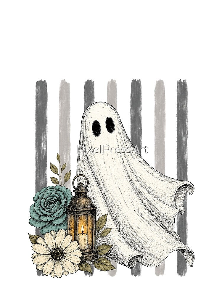 Vintage Boho Floral Ghost Lantern Botanical Halloween by PixelPressArt